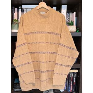🐿️ VTG Spunky Cottage Core Grandma Core Oversized Tan Hearts Floral Sweater